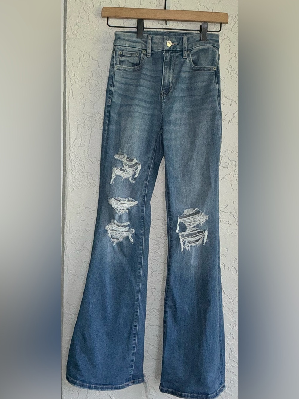 American Eagle Women’s Distressed Curvy Super High-Rise Flare Jeans